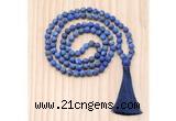 GMN8726 Hand-Knotted 8mm, 10mm Matte Lapis Lazuli 108 Beads Mala Necklace