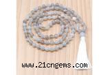 GMN8817 Hand-Knotted 8mm, 10mm Grey Banded Agate 108 Beads Mala Necklace