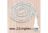 GMN8818 Hand-Knotted 8mm, 10mm Sea Blue Banded Agate 108 Beads Mala Necklace