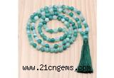 GMN8822 Hand-Knotted 8mm, 10mm Green Banded Agate 108 Beads Mala Necklace