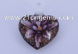 LP08 16*32*40mm heart inner flower lampwork glass pendants