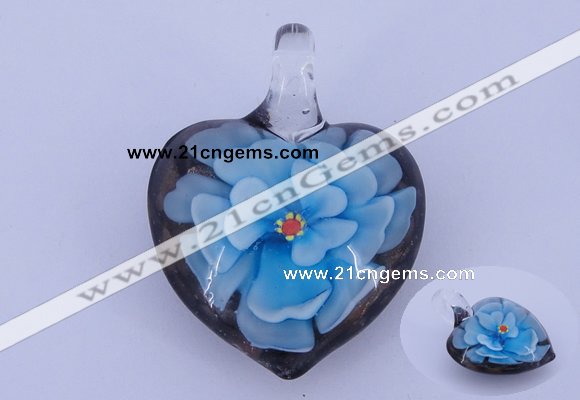LP09 16*30*40mm heart inner flower lampwork glass pendants
