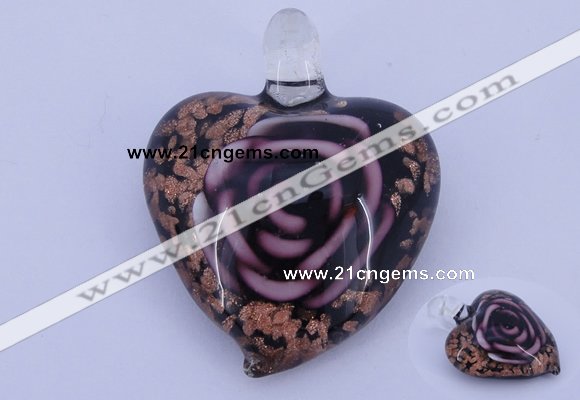LP23 14*34*45mm heart inner flower lampwork glass pendants