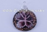 LP46 13*34*45mm flat round inner flower lampwork glass pendants