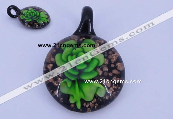 LP51 13*33*45mm flat round inner flower lampwork glass pendants