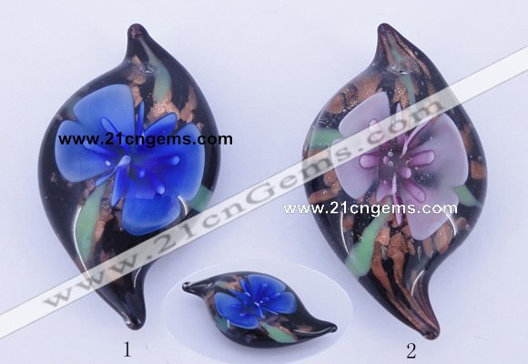 LP85 14*27*50mm leaf inner flower lampwork glass pendants