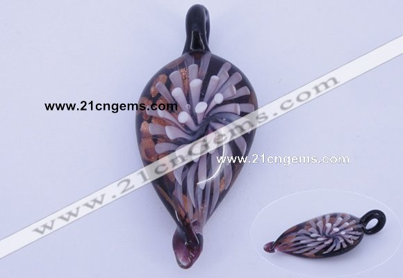 LP91 13*27*60mm leaf inner flower lampwork glass pendants