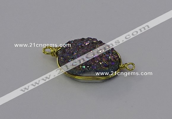 NGC5619 15*20mm oval plated druzy quartz connectors wholesale