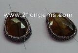 NGC7524 25*35mm - 28*38mm faceted freeform yellow tiger eye connectors