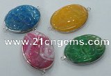 NGC84 30*40mm carved oval agate gemstone connectors wholesale