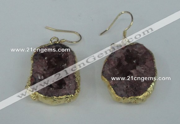 NGE37 20*25mm - 25*30mm freeform plated druzy agate earrings