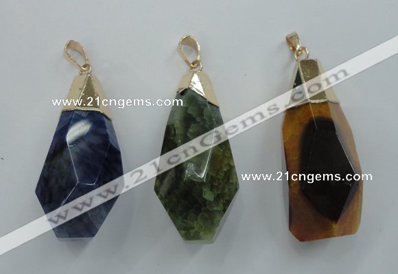 NGP1097 20*50mm faceted nuggets druzy agate pendants with brass setting