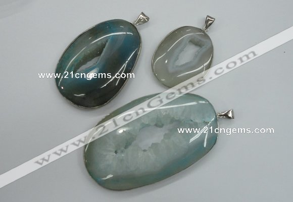 NGP1100 30*40 - 50*70mm freeform druzy agate pendants with brass setting