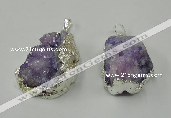 NGP1137 25*35mm - 40*45mm freeform druzy agate pendants with brass setting