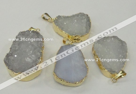 NGP1140 25*35mm - 40*45mm freeform druzy agate pendants with brass setting
