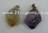 NGP1467 22*45mm - 25*50mm nuggets amethyst & citrine pendants
