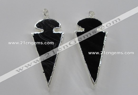 NGP1807 25*60mm - 30*65mm arrowhead black agate pendants