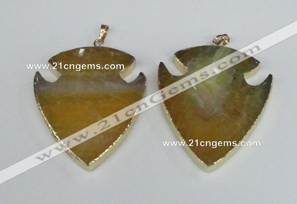 NGP1963 47*57mm arrowhead agate gemstone pendants wholesale