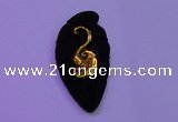 NGP2001 22*45mm carved gold plated matte black obsidian pendants
