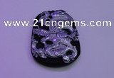 NGP2024 40*55mm carved silver plated matte black obsidian pendants