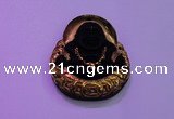 NGP2037 40*45mm carved gold plated matte black obsidian pendants