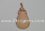 NGP2138 27*50mm agate gemstone pendants with crystal pave alloy settings