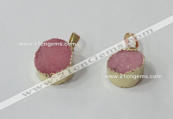 NGP2668 14mm - 15mm coin druzy quartz gemstone pendants