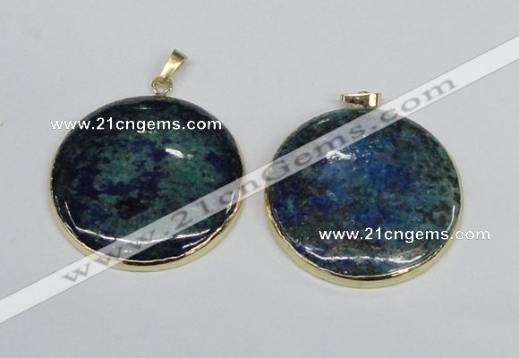 NGP2930 40*42mm flat round chrysocolla gemstone pendants