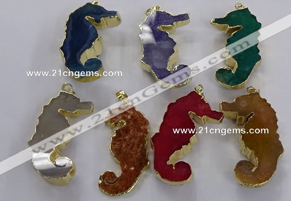 NGP3538 22*58mm - 25*55mm seahorse agate gemstone pendants