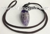 NGP5581 Dogtooth amethyst teardrop pendant with nylon cord necklace