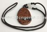 NGP5618 Mahogany obsidian flat teardrop pendant with nylon cord necklace