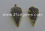 NGP6375 23*42mm - 25*45mm arrowhead plated druzy agate pendants