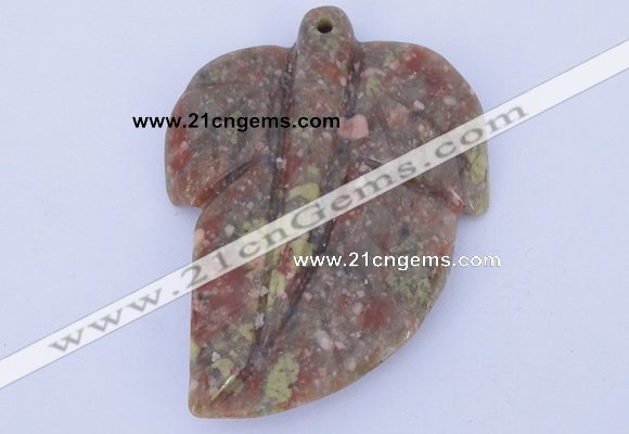NGP639 5pcs 5*38*52mm leaf Chinese unakite gemstone pendants