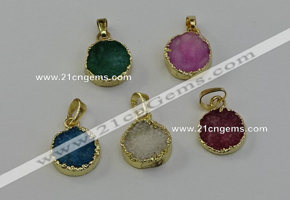 NGP6526 15mm - 16mm coin druzy agate pendants wholesale