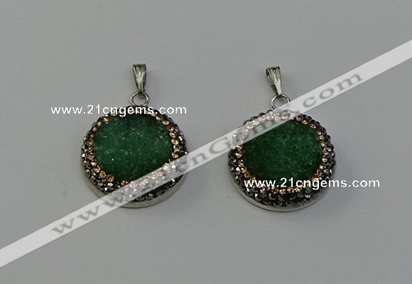 NGP6544 20mm - 22mm coin druzy agate gemstone pendants wholesale