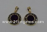 NGP6585 22mm - 22mm coin plated druzy agate gemstone pendants