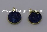 NGP6939 15mm - 16mm flat round plated druzy quartz pendants