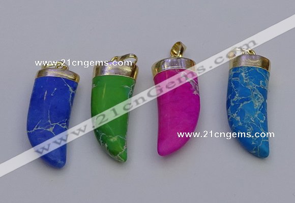 NGP7029 12*35mm - 14*40mm horn white howlite turquoise pendants