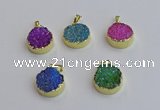 NGP7463 20mm coin plated druzy agate gemstone pendants