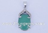NGP797 5pcs 15*30mm oval green agate pendants with brass setting