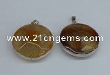 NGP8698 38mm - 40mm flat round agate pendants wholesale