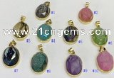 NGP9607 17*22mm faceted oval plated druzy agate pendants