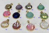 NGP9612 20mm faceted coin plated druzy agate pendants