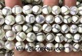 CAA6187 10mm faceted round AB-Color electroplated Tibetan Agate beads