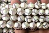 CAA6188 12mm faceted round AB-Color electroplated Tibetan Agate beads