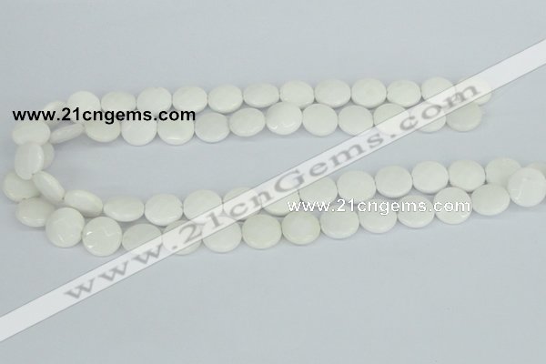 CAA01 15.5 inches 14mm faceted coin white agate gemstone beads