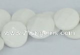 CAA02 15.5 inches 18mm faceted coin white agate gemstone beads