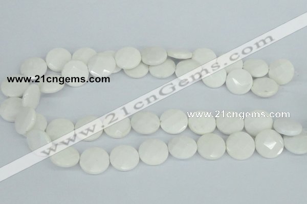 CAA02 15.5 inches 18mm faceted coin white agate gemstone beads