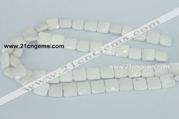 CAA05 15.5 inches 14*14mm faceted square white agate gemstone beads