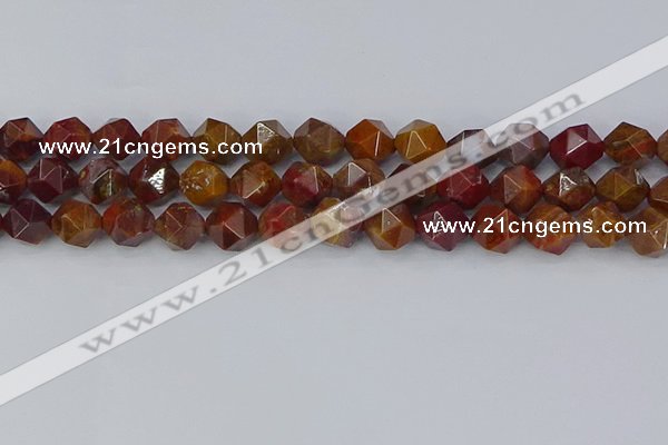 CAA1002 15.5 inches 10mm faceted nuggets red moss agate beads